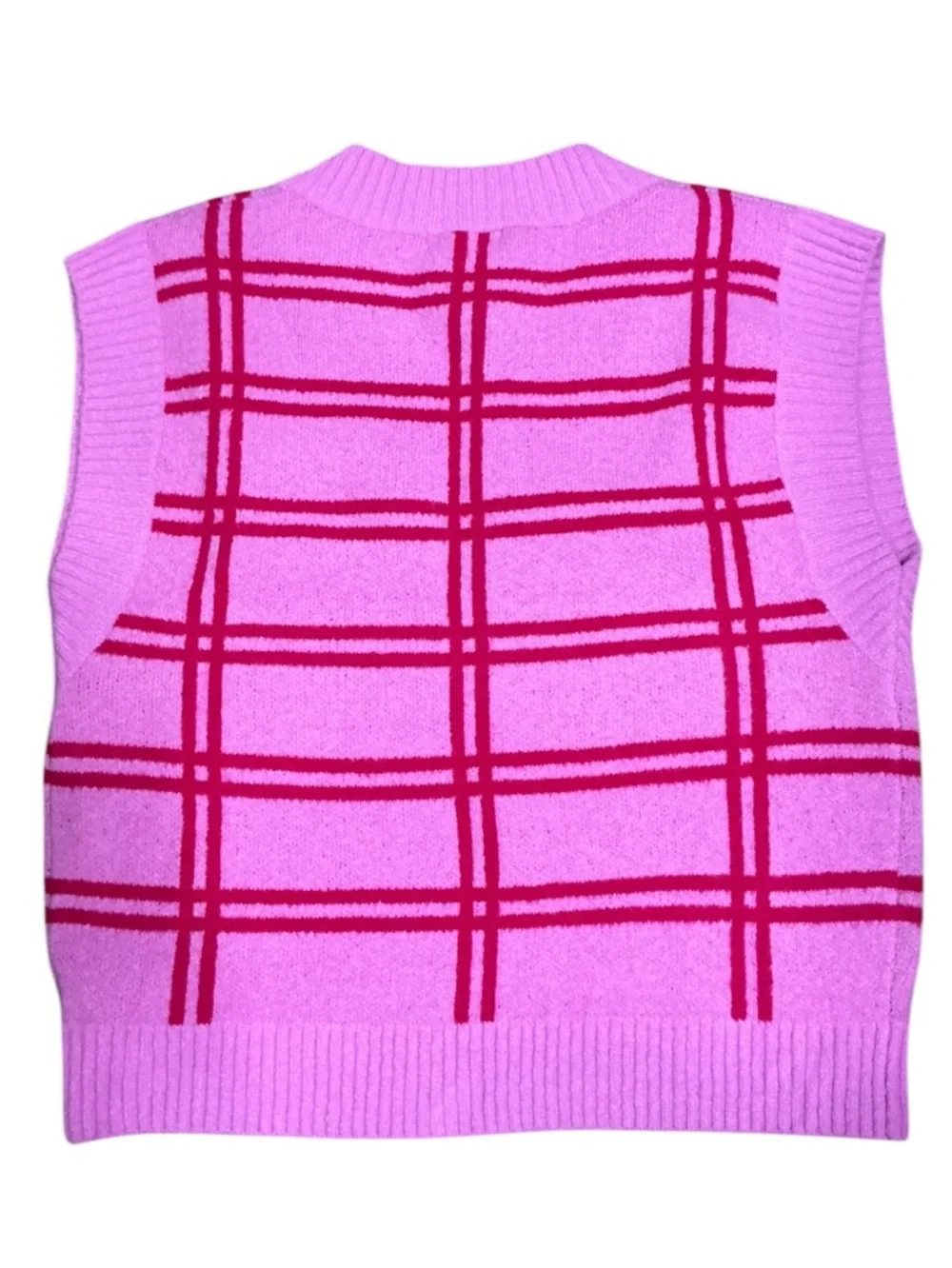 Grey Lab Hot Pink Plaid Oversized Sweater Vest Anthropologie - Picture 4 of 8